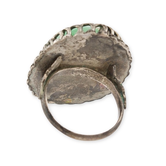 Vintage Jade Sterling Silver Ring Size 8 Large Light Mint Green Oval Cabochon - Picture 6 of 6
